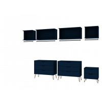 Manhattan Comfort 148GMC4 Rockefeller 7- Piece Open Wardrobe with Aluminum Hanging Rods and Dressers in Tatiana Midnight Blue